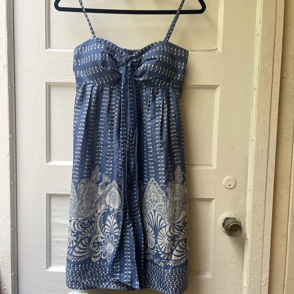 Oleg Cassini Dress Sz 4 Blue Western Paisley Boho Country Strappy Rodeo Cotton